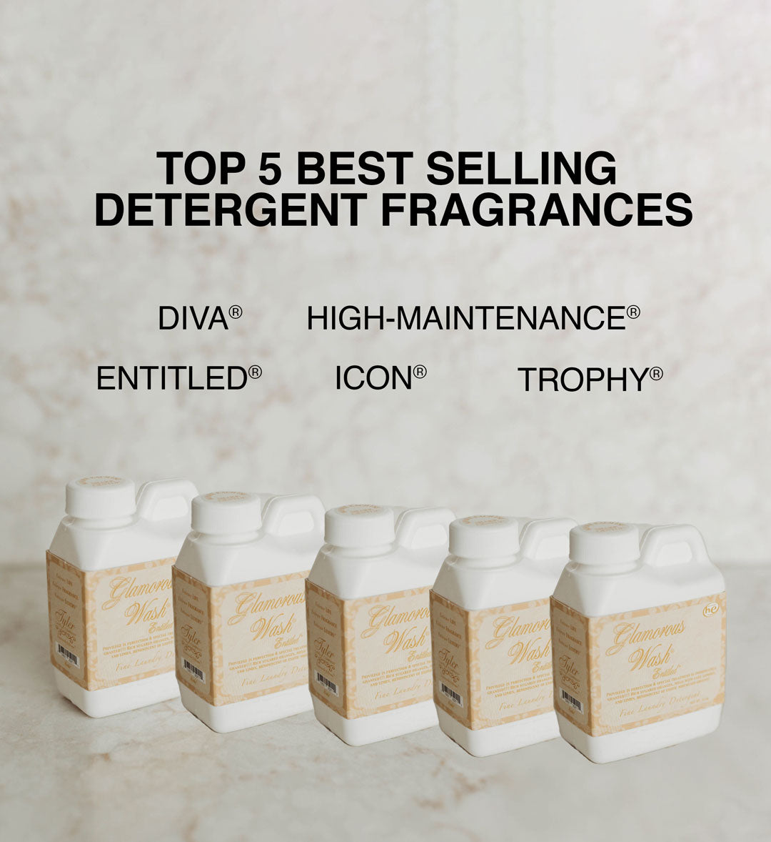 GLAMOROUS WASH® Detergent Sampler Bundle - Top 5 Best Sellers - 4oz Sample Bottles